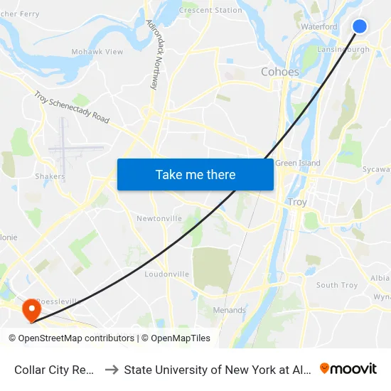 Collar City Rehab to State University of New York at Albany map