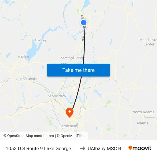 1053 U.S Route 9 Lake George Campsites to UAlbany MSC Building map