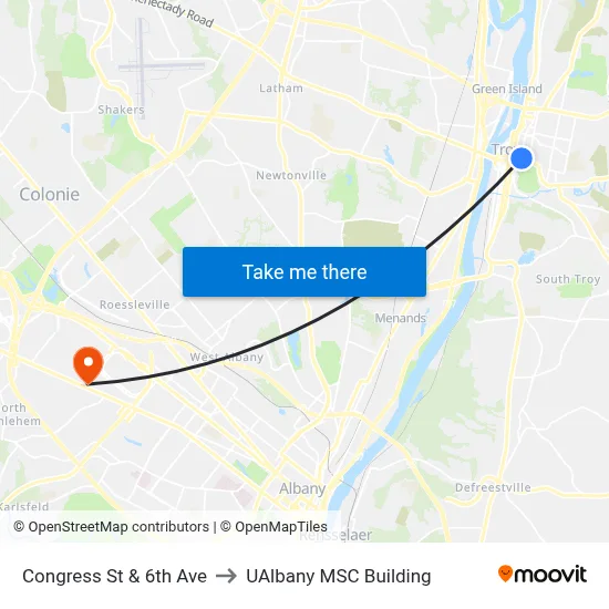 Congress St & 6th Ave to UAlbany MSC Building map