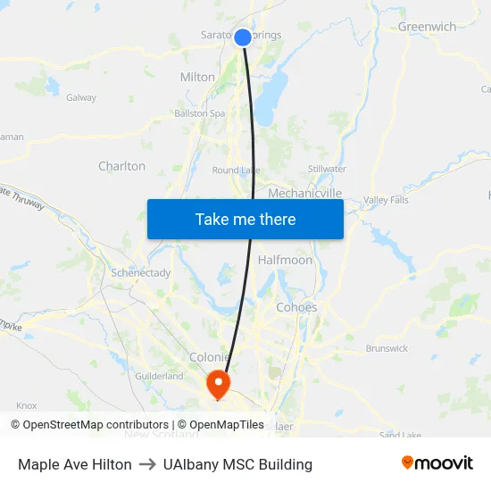 Maple Ave Hilton to UAlbany MSC Building map