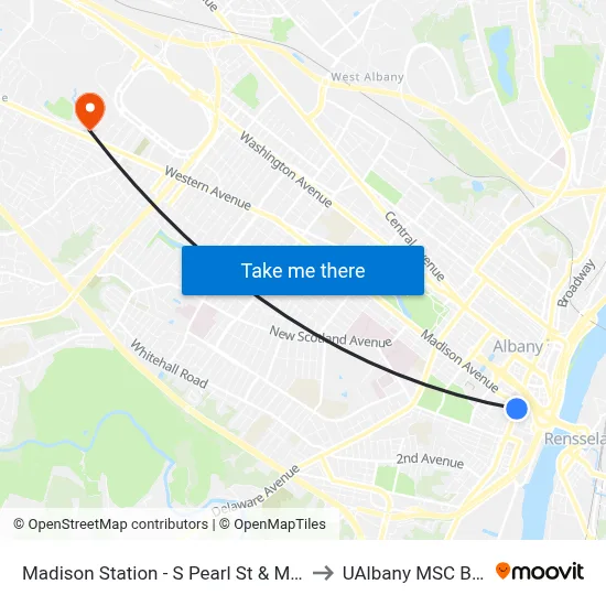 Madison Station - S Pearl St & Madison Ave to UAlbany MSC Building map