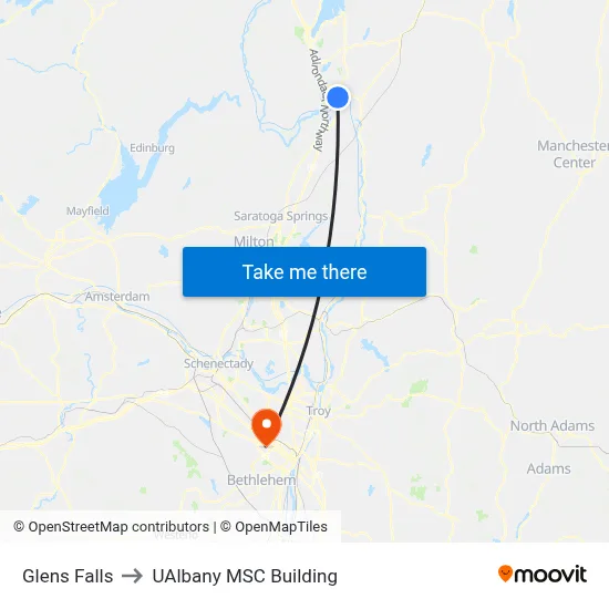 Glens Falls to UAlbany MSC Building map