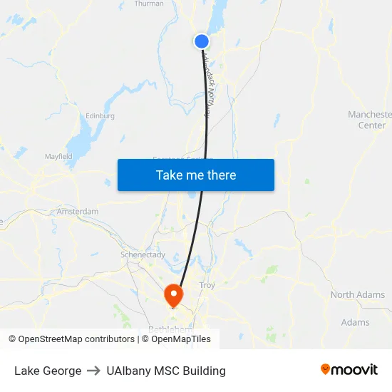 Lake George to UAlbany MSC Building map