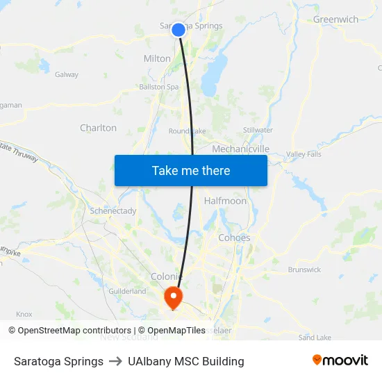 Saratoga Springs to UAlbany MSC Building map
