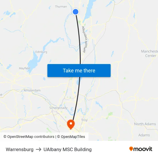 Warrensburg to UAlbany MSC Building map