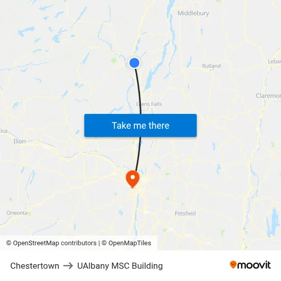 Chestertown to UAlbany MSC Building map