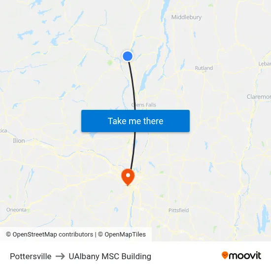 Pottersville to UAlbany MSC Building map
