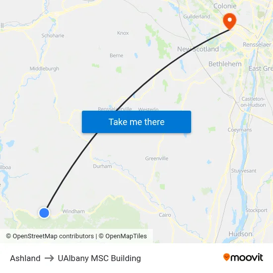 Ashland to UAlbany MSC Building map