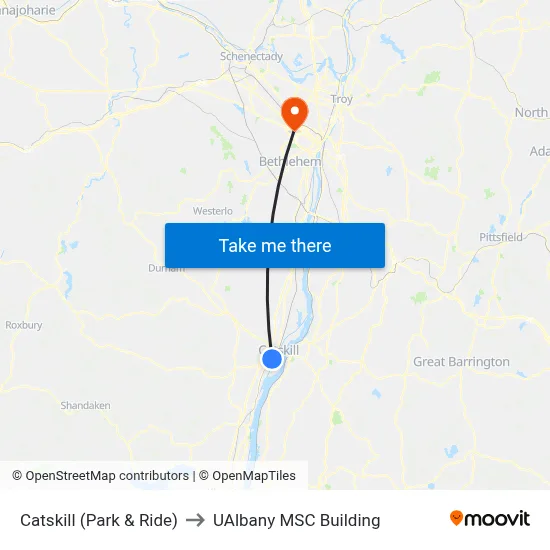 Catskill (Park & Ride) to UAlbany MSC Building map