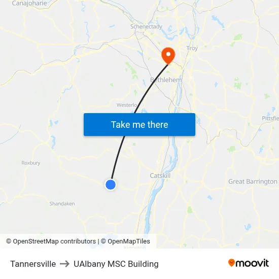 Tannersville to UAlbany MSC Building map