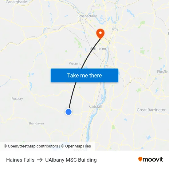 Haines Falls to UAlbany MSC Building map