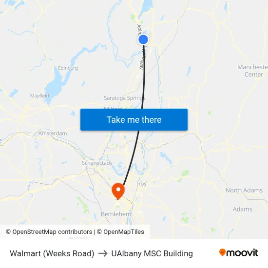 Walmart (Weeks Road) to UAlbany MSC Building map