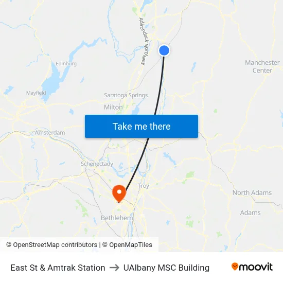East St & Amtrak Station to UAlbany MSC Building map