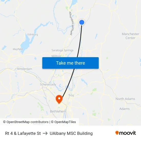 Rt 4 & Lafayette St to UAlbany MSC Building map