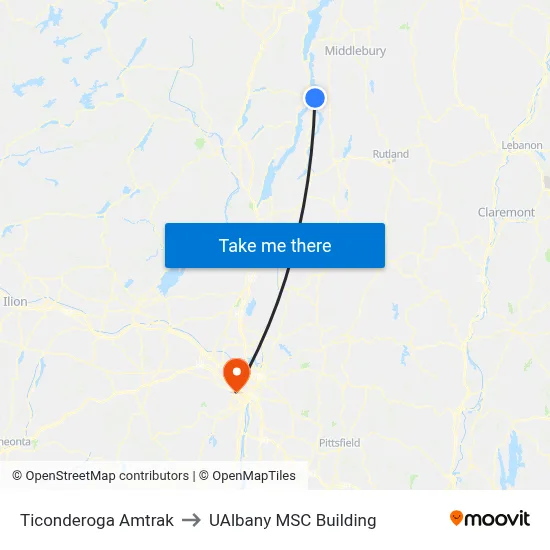 Ticonderoga Amtrak to UAlbany MSC Building map