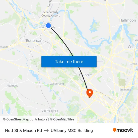 Nott St & Maxon Rd to UAlbany MSC Building map