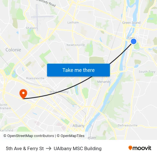 5th Ave & Ferry St to UAlbany MSC Building map