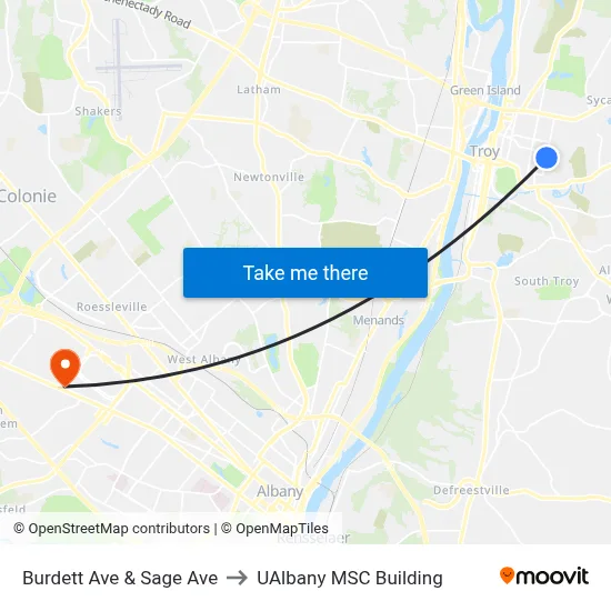 Burdett Ave & Sage Ave to UAlbany MSC Building map