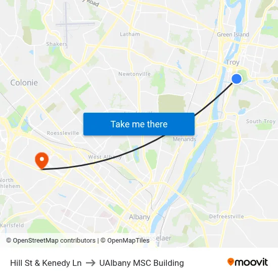 Hill St & Kenedy Ln to UAlbany MSC Building map