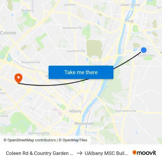 Coleen Rd & Country Garden Apts to UAlbany MSC Building map