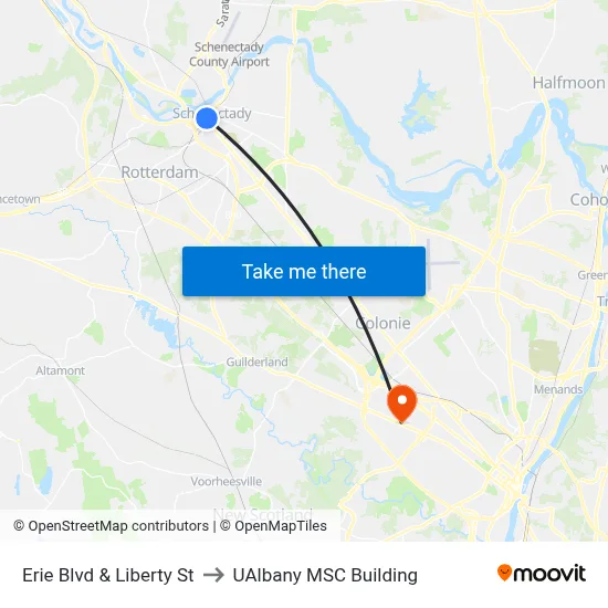 Erie Blvd & Liberty St to UAlbany MSC Building map