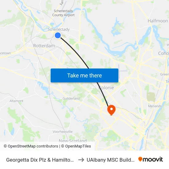 Georgetta Dix Plz & Hamilton St to UAlbany MSC Building map