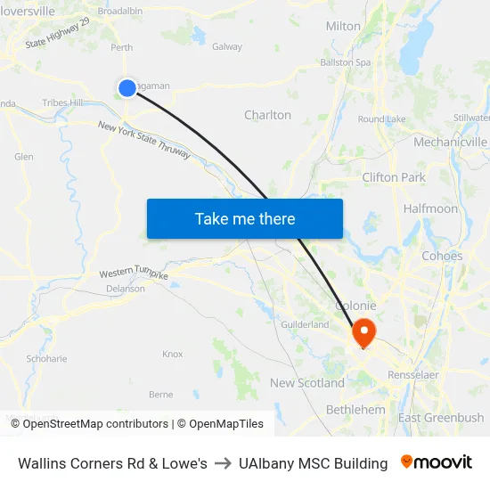 Wallins Corners Rd & Lowe's to UAlbany MSC Building map