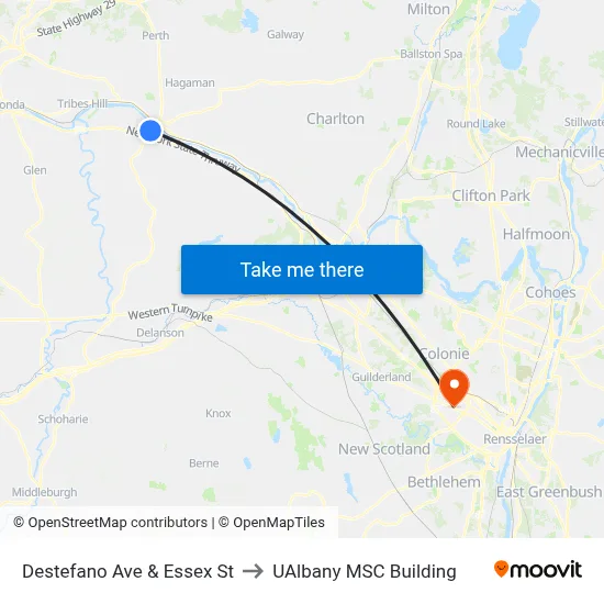 Destefano Ave & Essex St to UAlbany MSC Building map