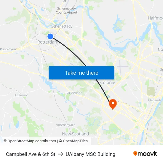 Campbell Ave & 6th St to UAlbany MSC Building map