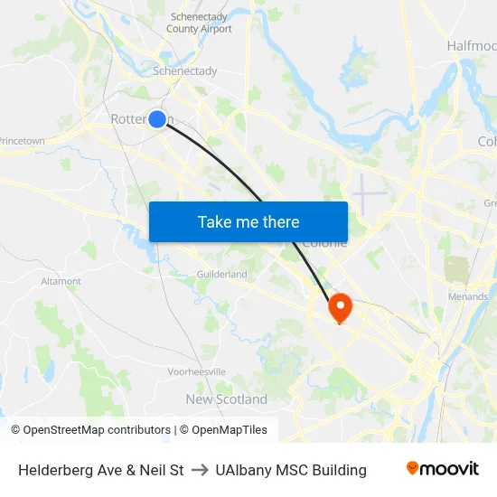 Helderberg Ave & Neil St to UAlbany MSC Building map
