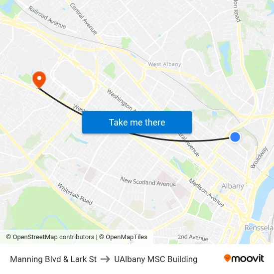 Manning Blvd & Lark St to UAlbany MSC Building map
