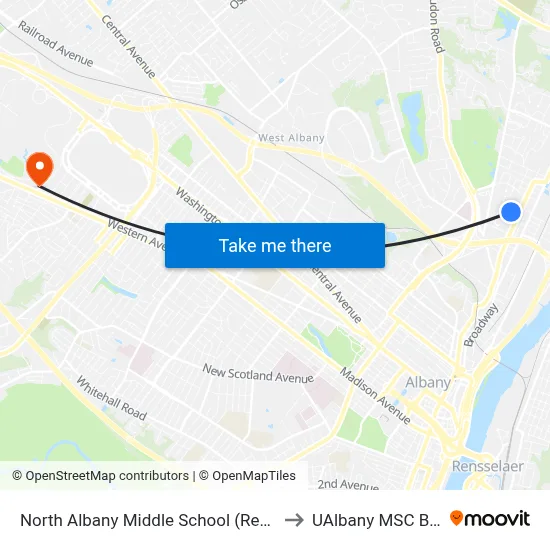 North Albany Middle School (Rear Entrance) to UAlbany MSC Building map