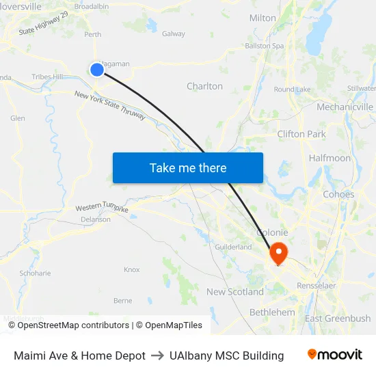 Maimi Ave & Home Depot to UAlbany MSC Building map