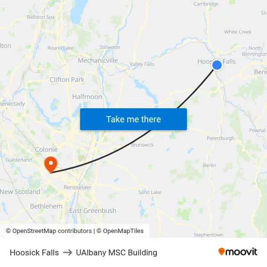 Hoosick Falls to UAlbany MSC Building map