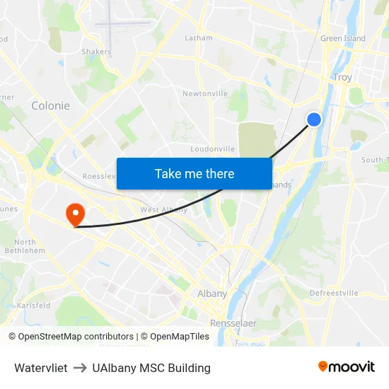 Watervliet to UAlbany MSC Building map