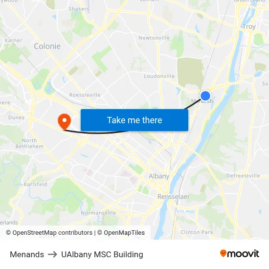 Menands to UAlbany MSC Building map
