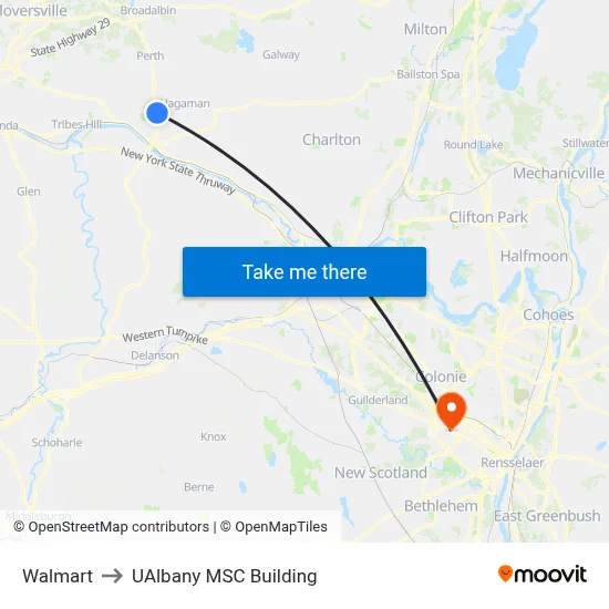 Walmart to UAlbany MSC Building map