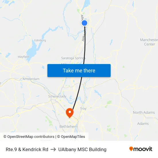Rte.9 & Kendrick Rd to UAlbany MSC Building map