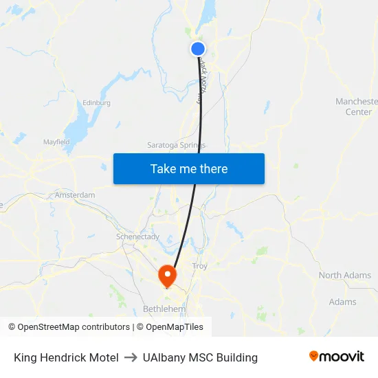 King Hendrick Motel to UAlbany MSC Building map