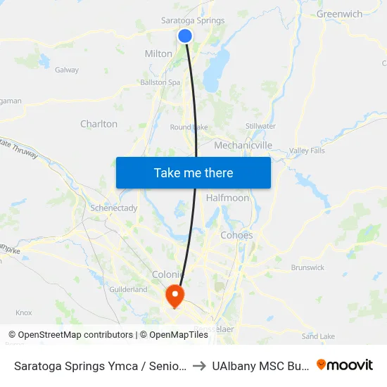 Saratoga Springs Ymca / Senior Center to UAlbany MSC Building map
