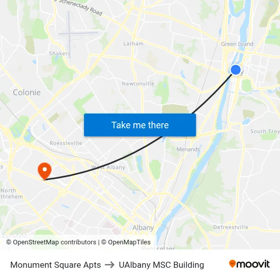 Monument Square Apts to UAlbany MSC Building map