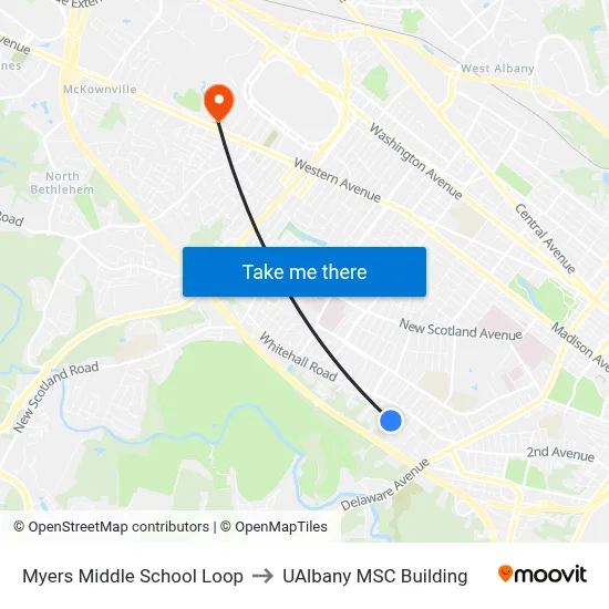 Myers Middle School Loop to UAlbany MSC Building map