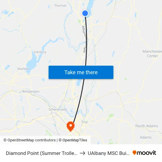 Diamond Point (Summer Trolley Only) to UAlbany MSC Building map