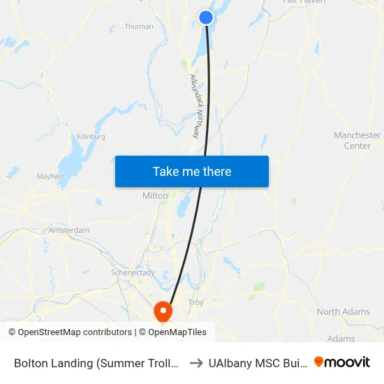 Bolton Landing (Summer Trolley Only) to UAlbany MSC Building map