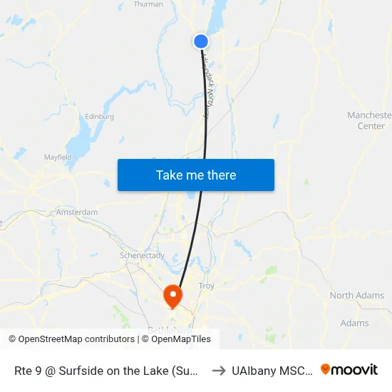 Rte 9 @ Surfside on the Lake (Summer Trolley Only) to UAlbany MSC Building map