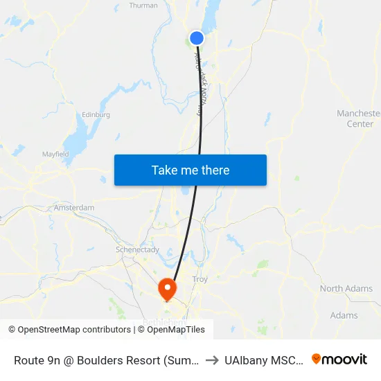 Route 9n @ Boulders Resort (Summer Trolley Only) to UAlbany MSC Building map