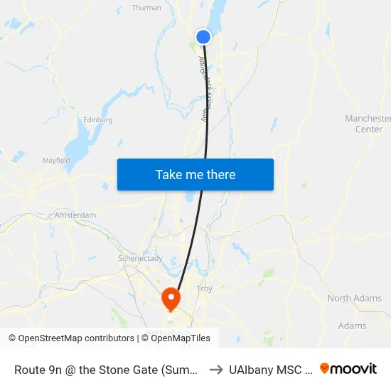 Route 9n @ the Stone Gate (Summer Trolley Only) to UAlbany MSC Building map