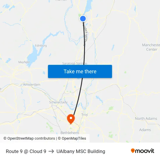 Route 9 @ Cloud 9 to UAlbany MSC Building map