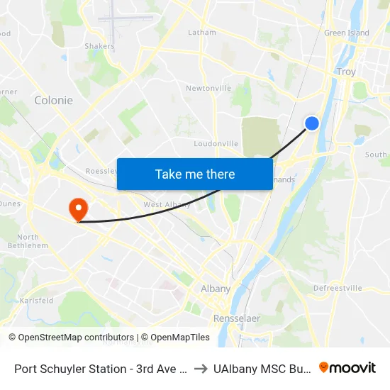 Port Schuyler Station - 3rd Ave & 5th St to UAlbany MSC Building map