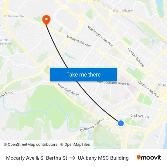 Mccarty Ave & S. Bertha St to UAlbany MSC Building map